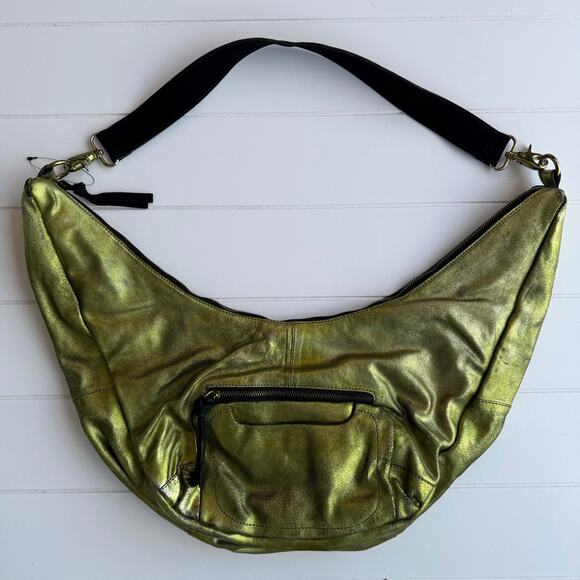 Free People bag slouchy sling leather bag metallic large crossbody - Picture 8 of 10